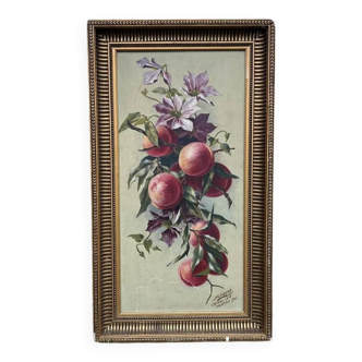 Ancient still life painting of summer fruits – Oil on wood circa 1900