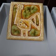Vintage green ceramic stove tile, 1960s, Czech Republic, wall decoration.