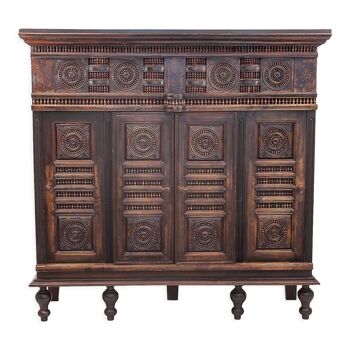 Vintage neo-breton sideboard in solid oak, 1880