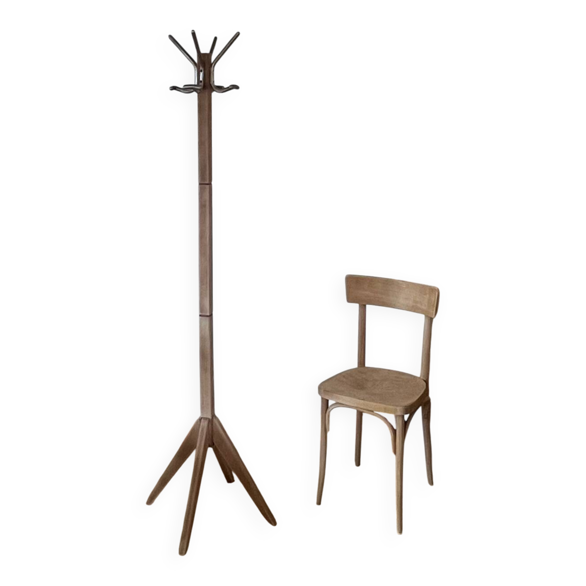 Vintage 60s coat rack in solid raw wood