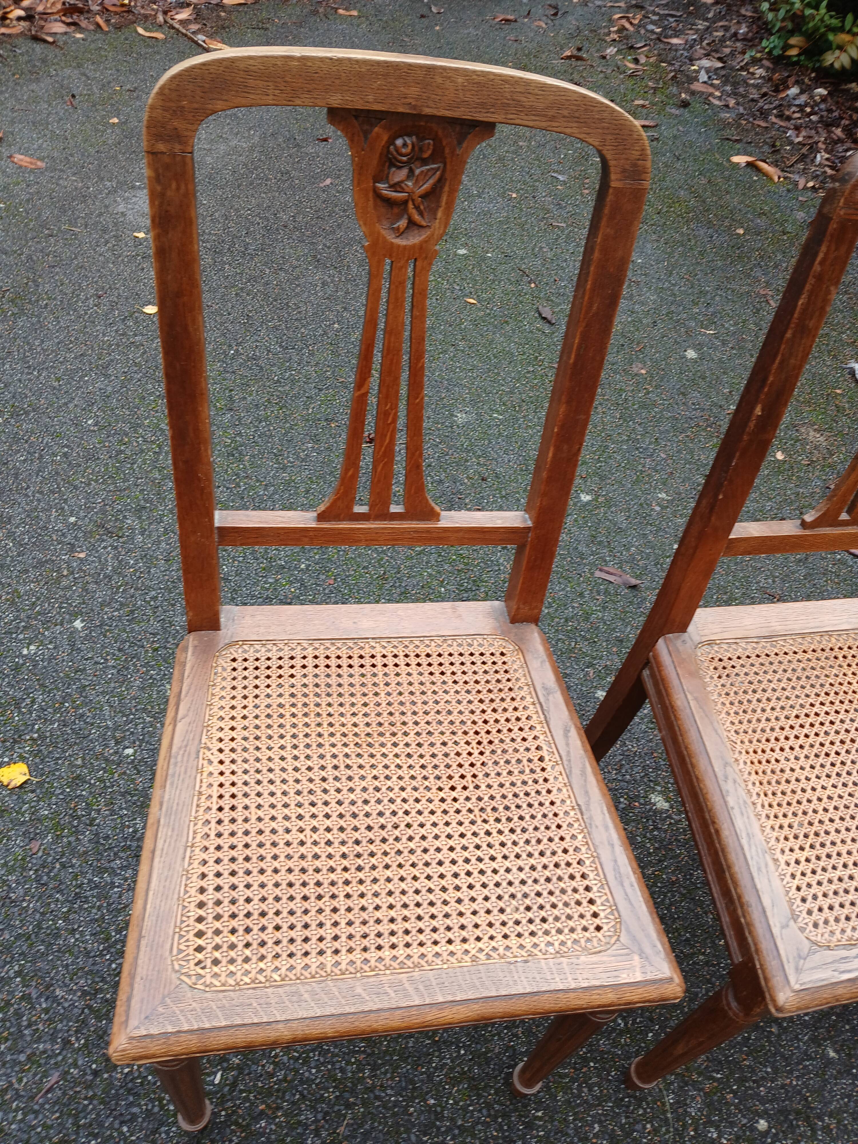 4 old wooden cane chairs