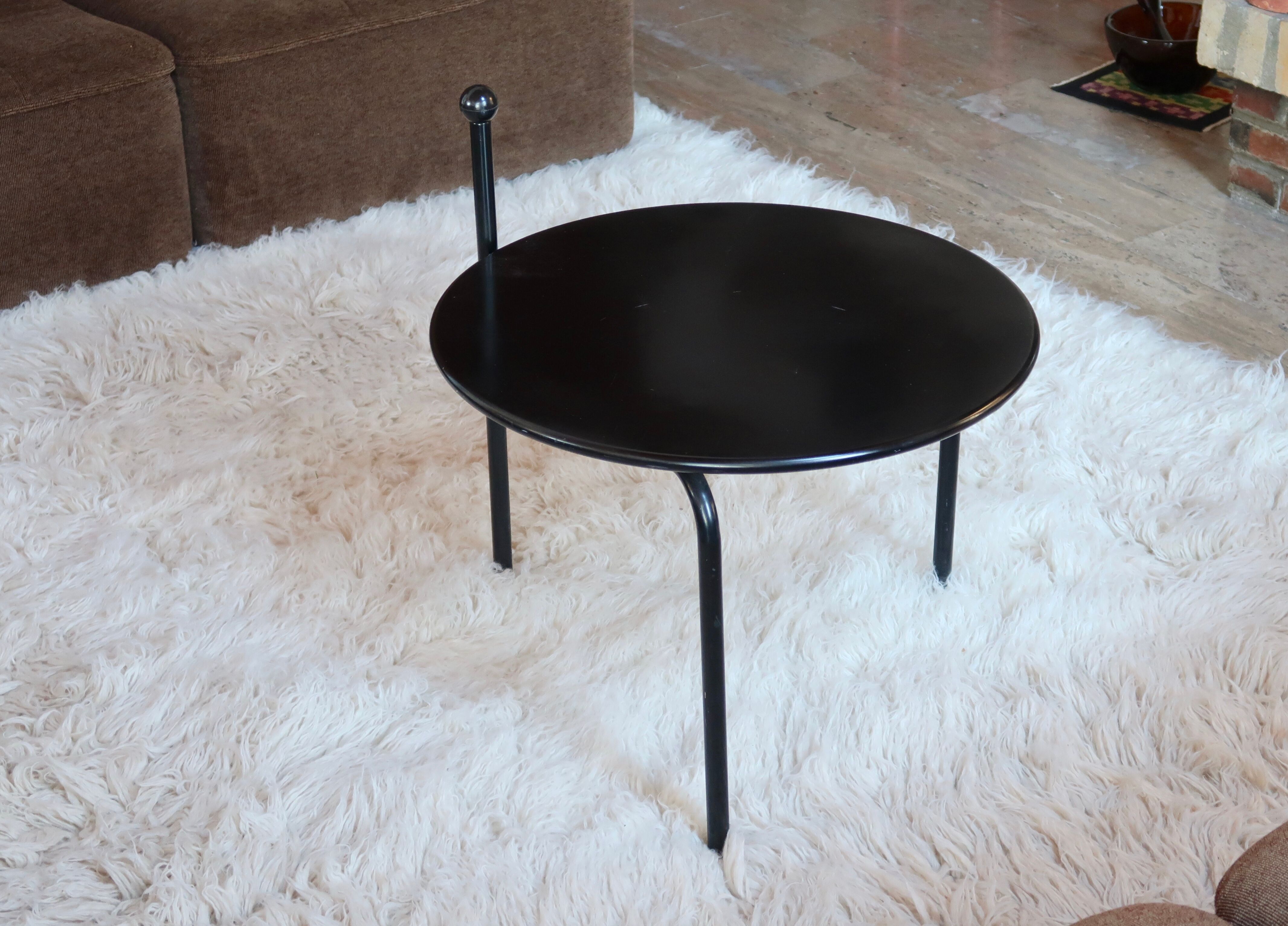 Folding black metal coffee tables with handle, 80s