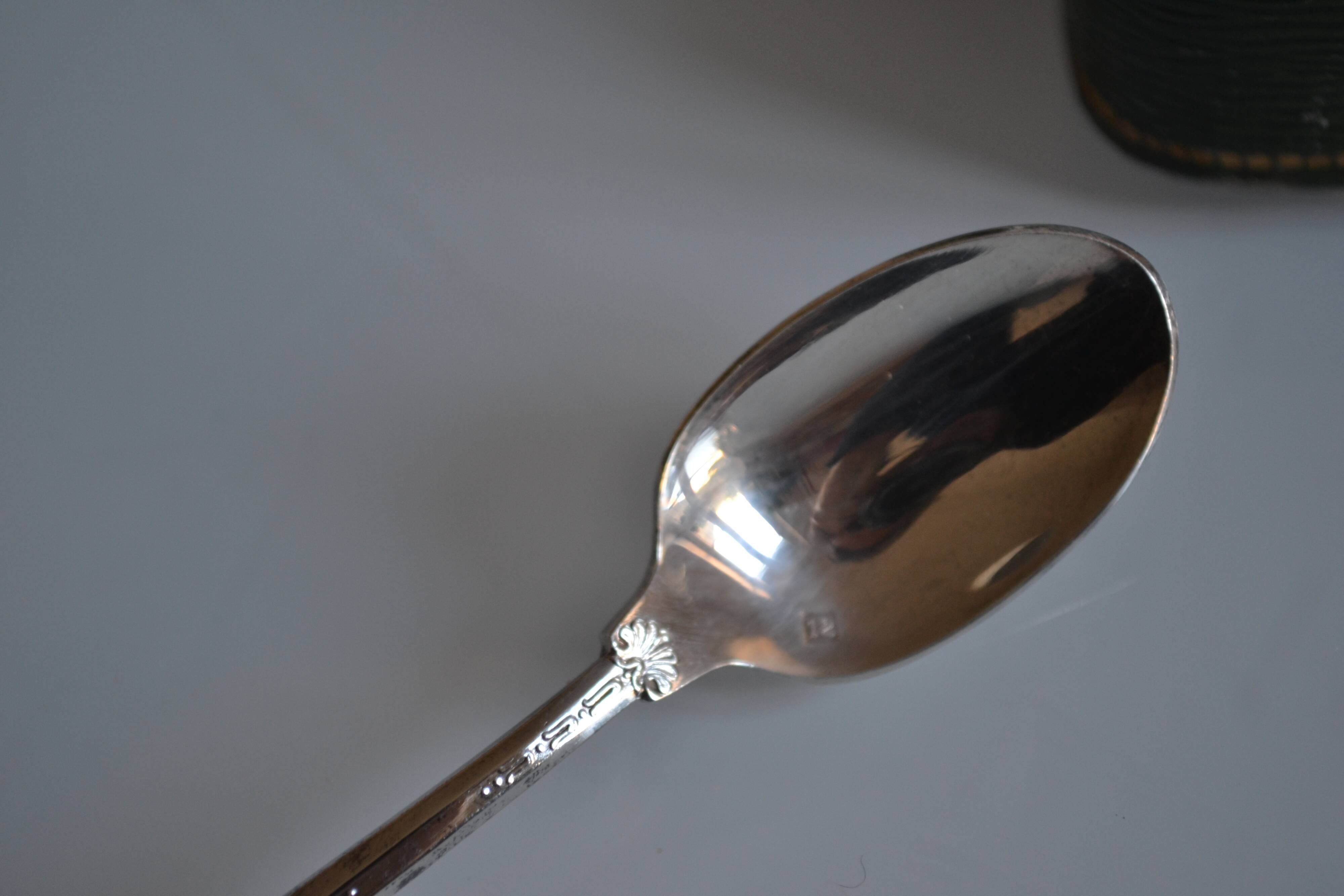 12 Silver-plated metal mocha spoons with Russian handle + box