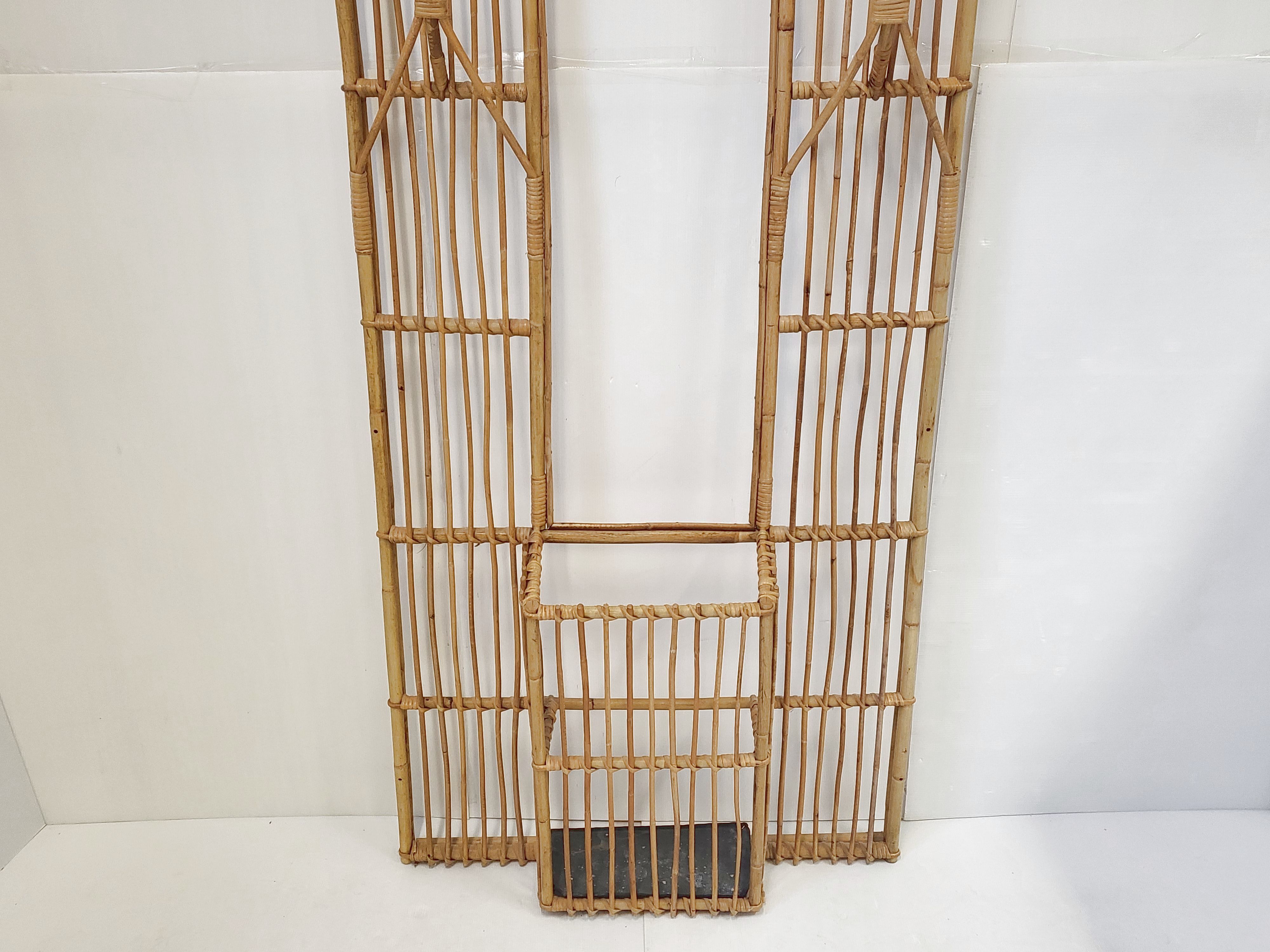 Rattan cloakroom coat rack 1950