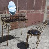 Dressing table and chair in gilded metal and opaline glass.