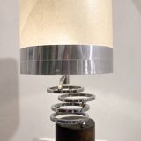 Table lamp in metal and leather, mid-20th century
