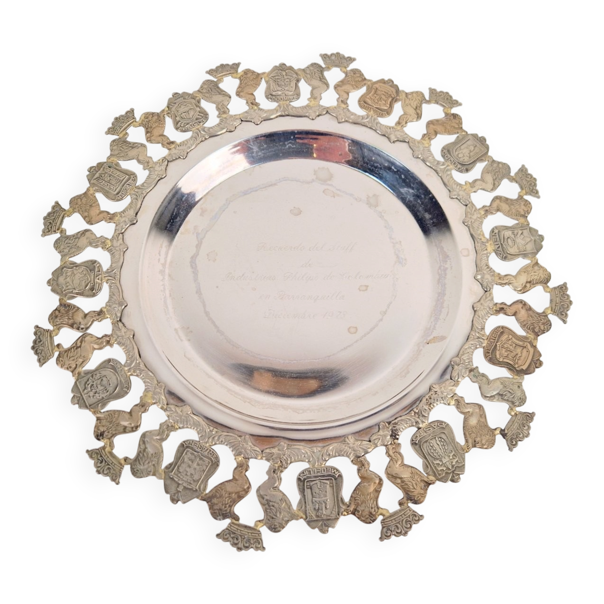 900 Pure Silver Platter from Florentina, Bogota, Colombia, 1970s