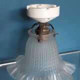 Pair of Art Nouveau 1900 frosted glass ceiling lights and their base