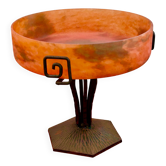 Art deco pâte de verre signed lorrain with wrought iron base, dlg by majorelle