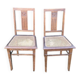 Pair of wooden and cane chairs