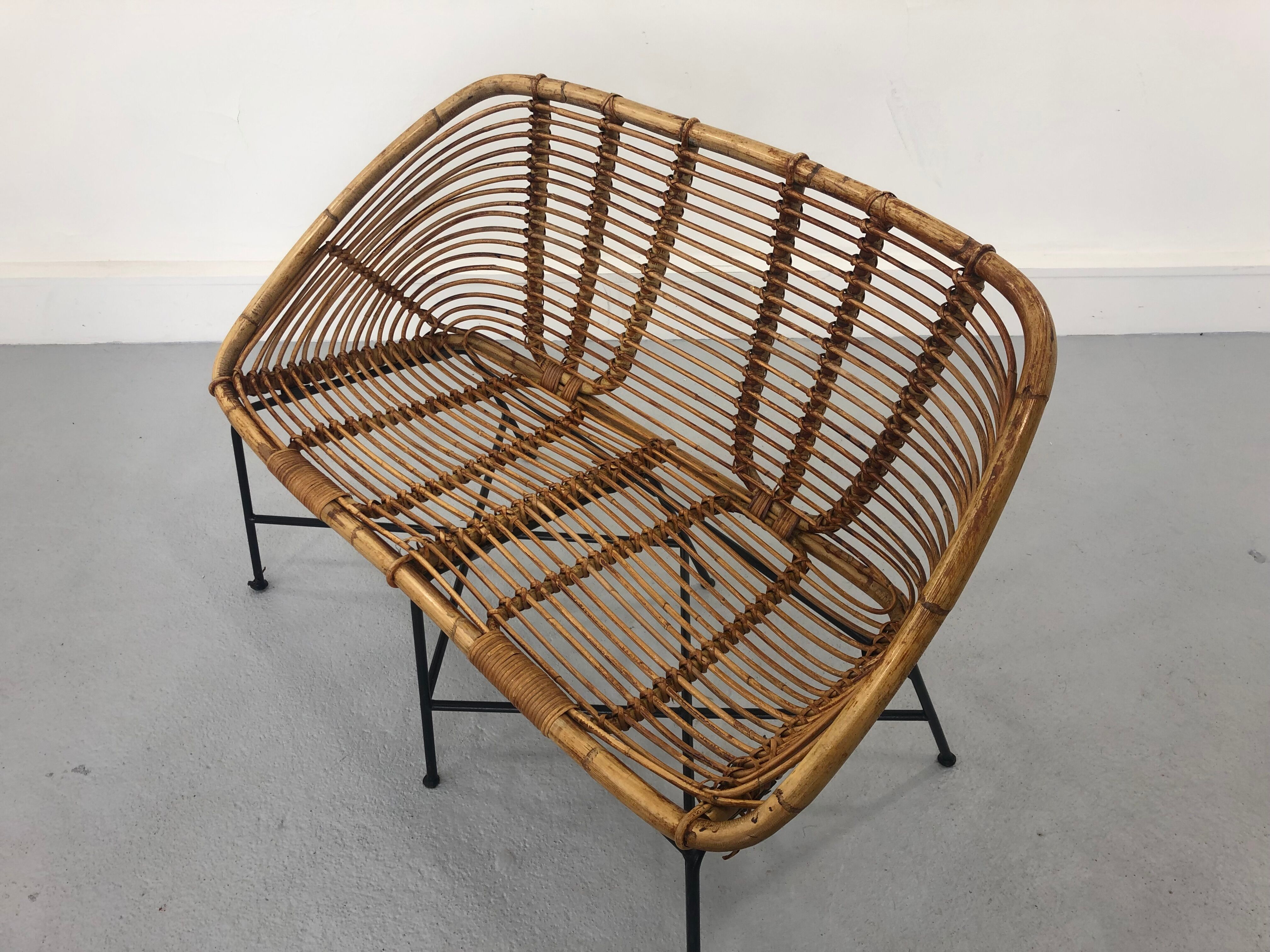 Mid-Century Rattan Bench, 1960s Product Overview