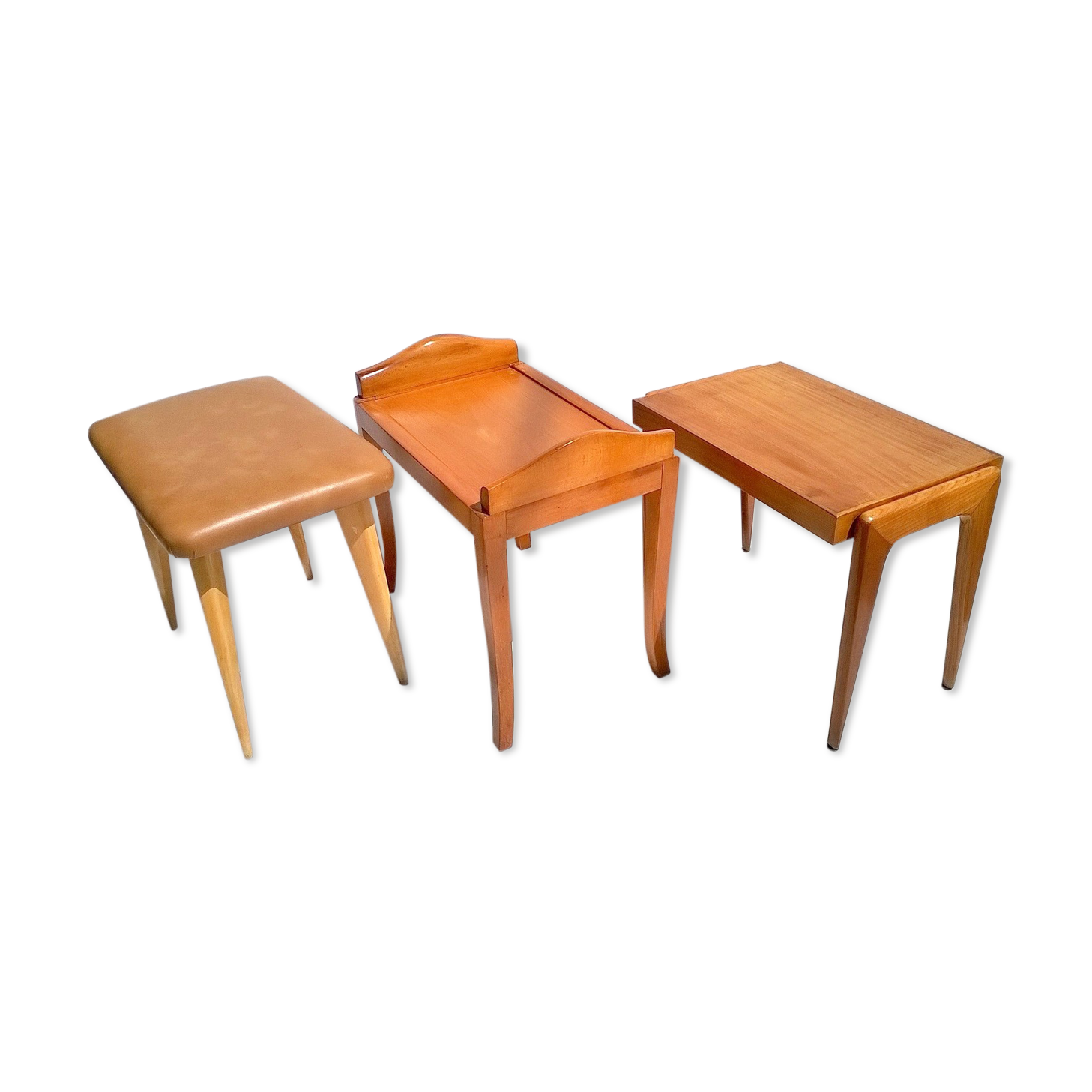 Art Déco beech ottomans made in Italy, orginals from 1940