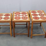 Mid-century Danish oak nesting tables with tile tops