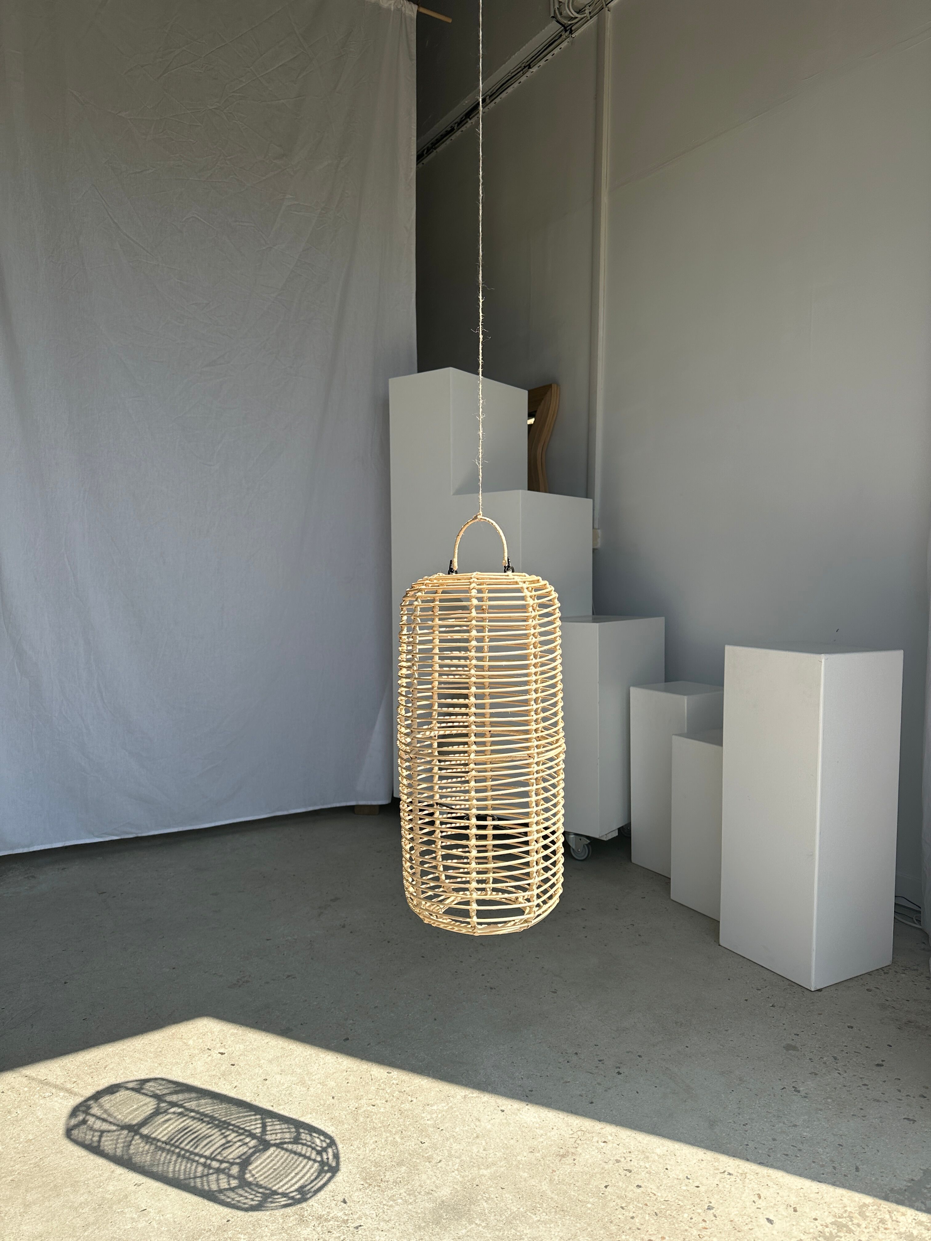 Large lantern-shaped rattan pendant lamp H50 D24