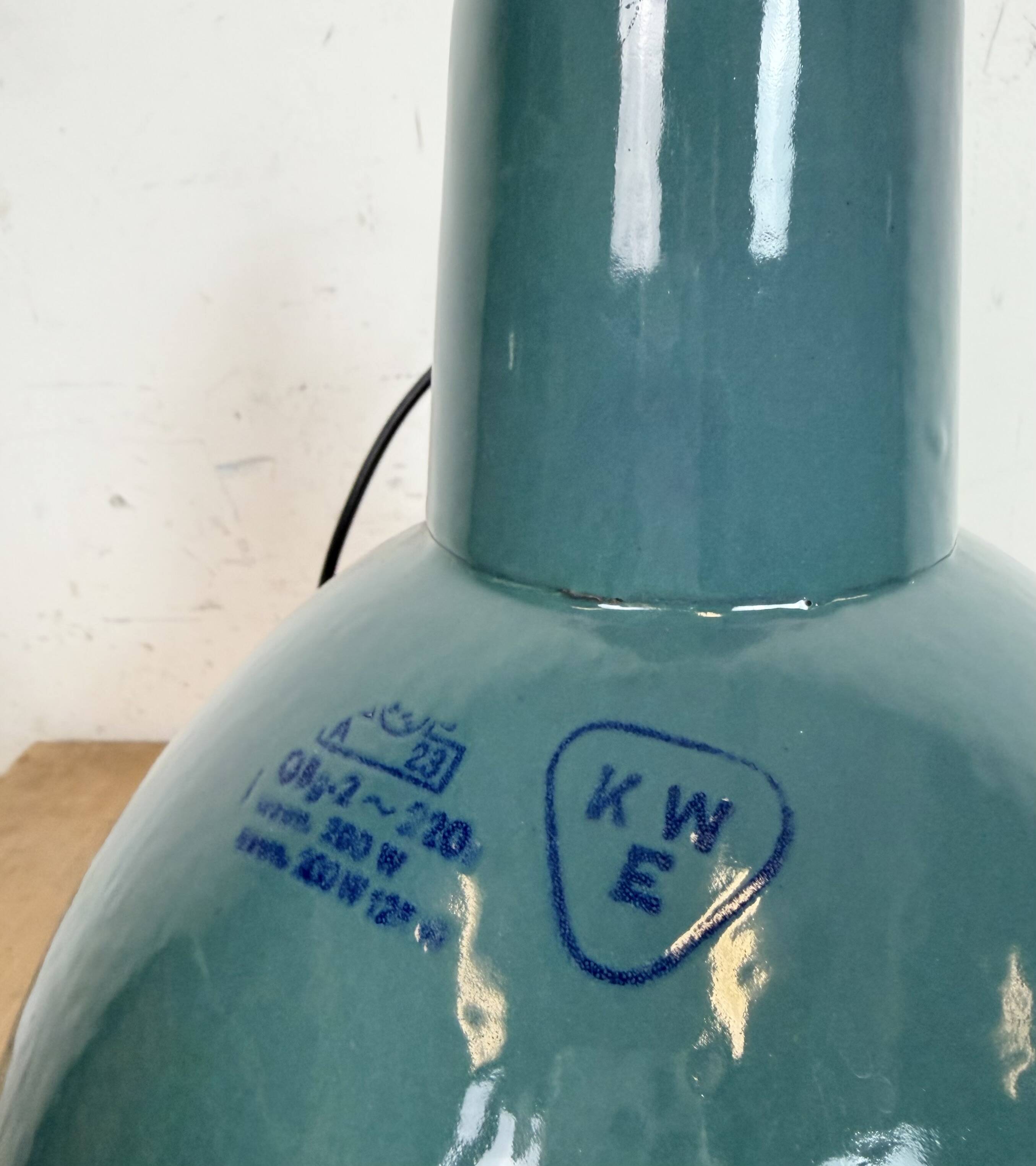 Industrial Petrol Enamel Factory Pendant Lamp, 1960s