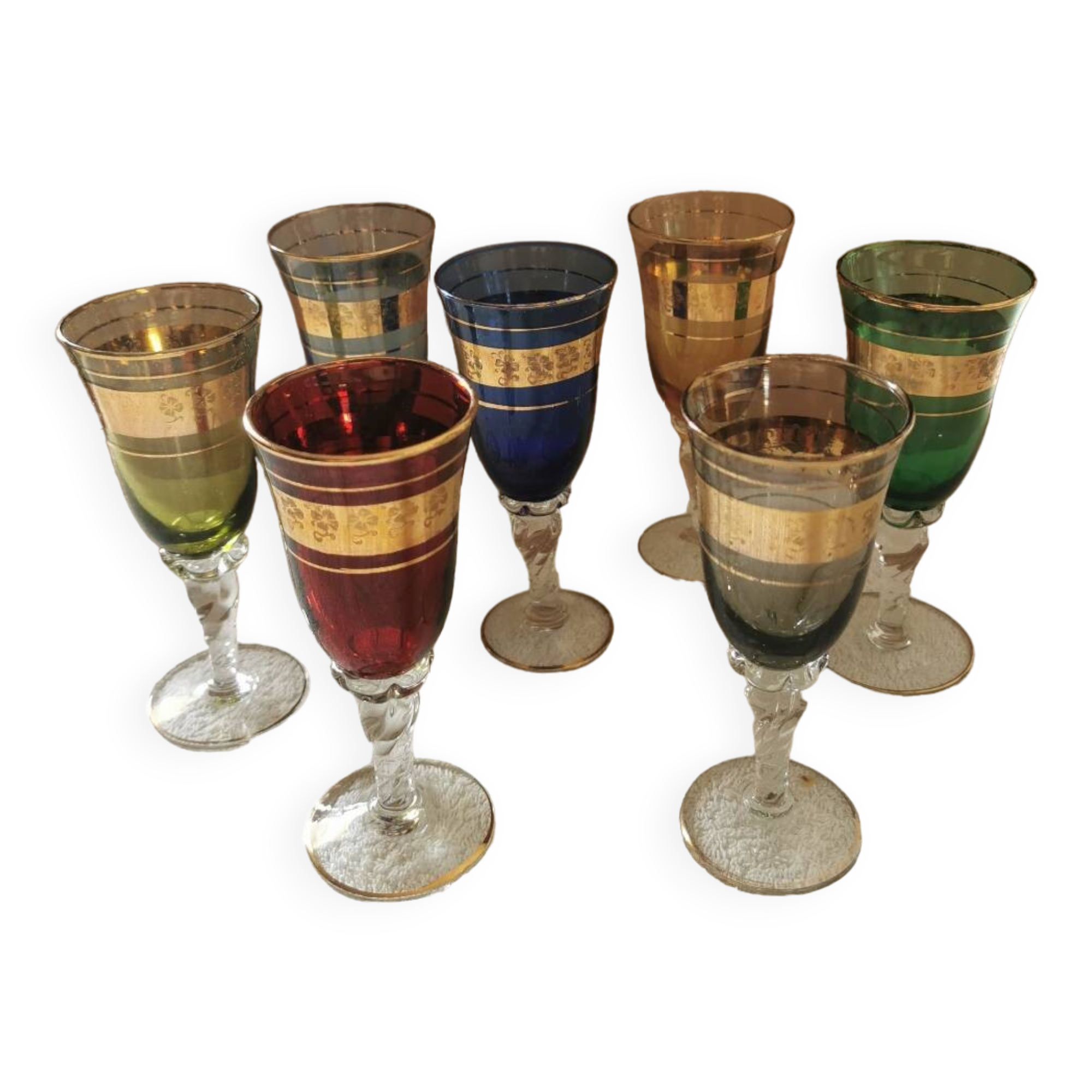 7 vintage crystal glasses
