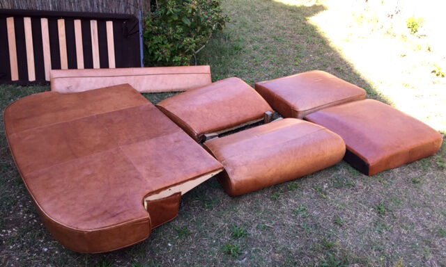 Club sofa in light brown cowhide leather