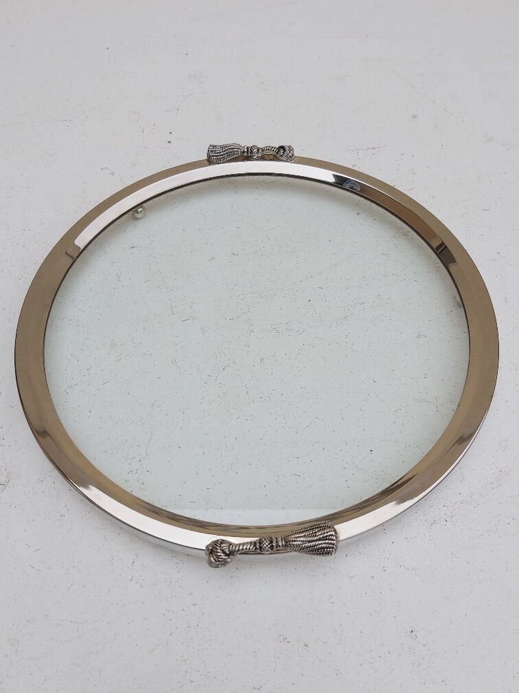 Round tray silver metal 70s