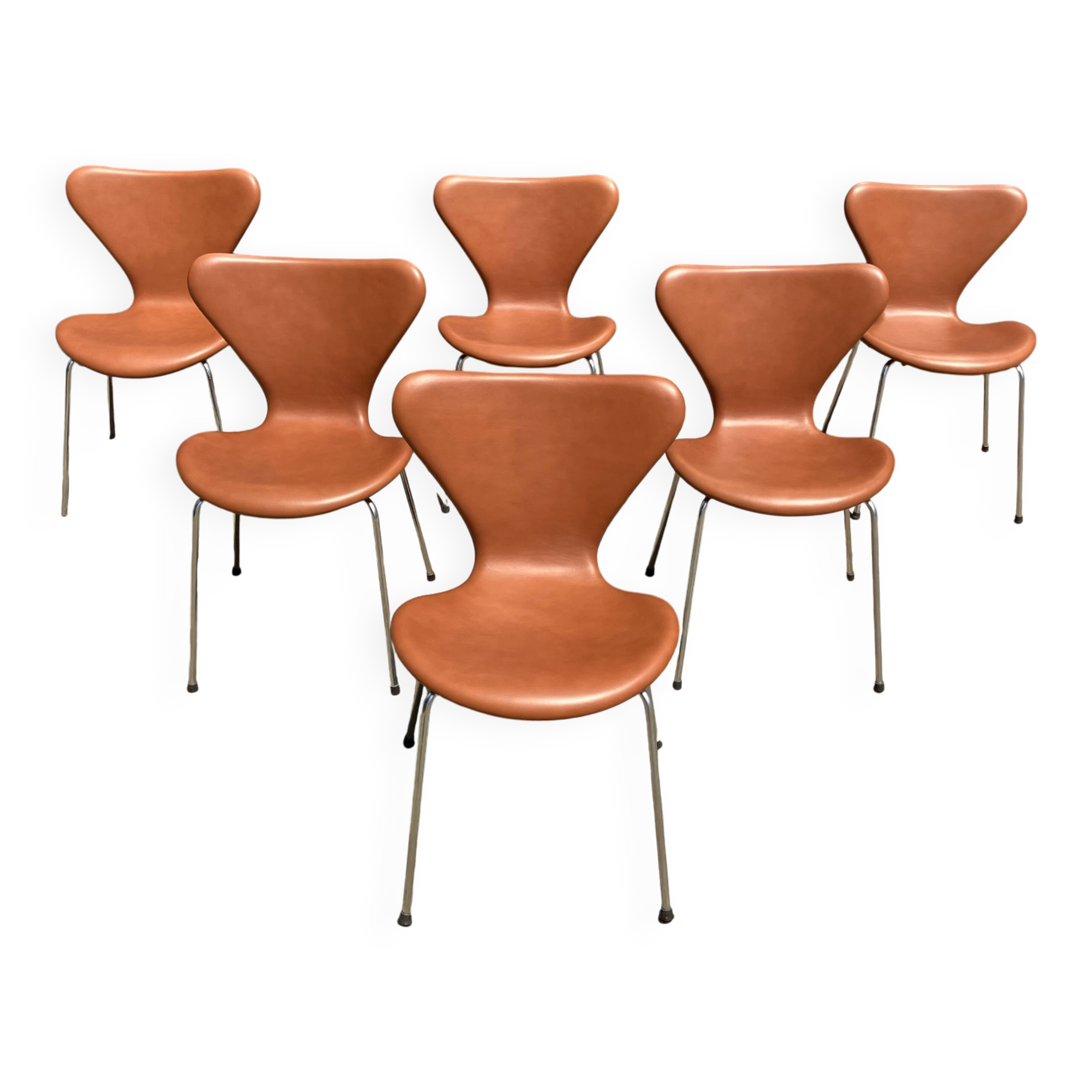 Fritz Hansen series 7 Vlinderstoelen in Cognac leather NIEUW!!