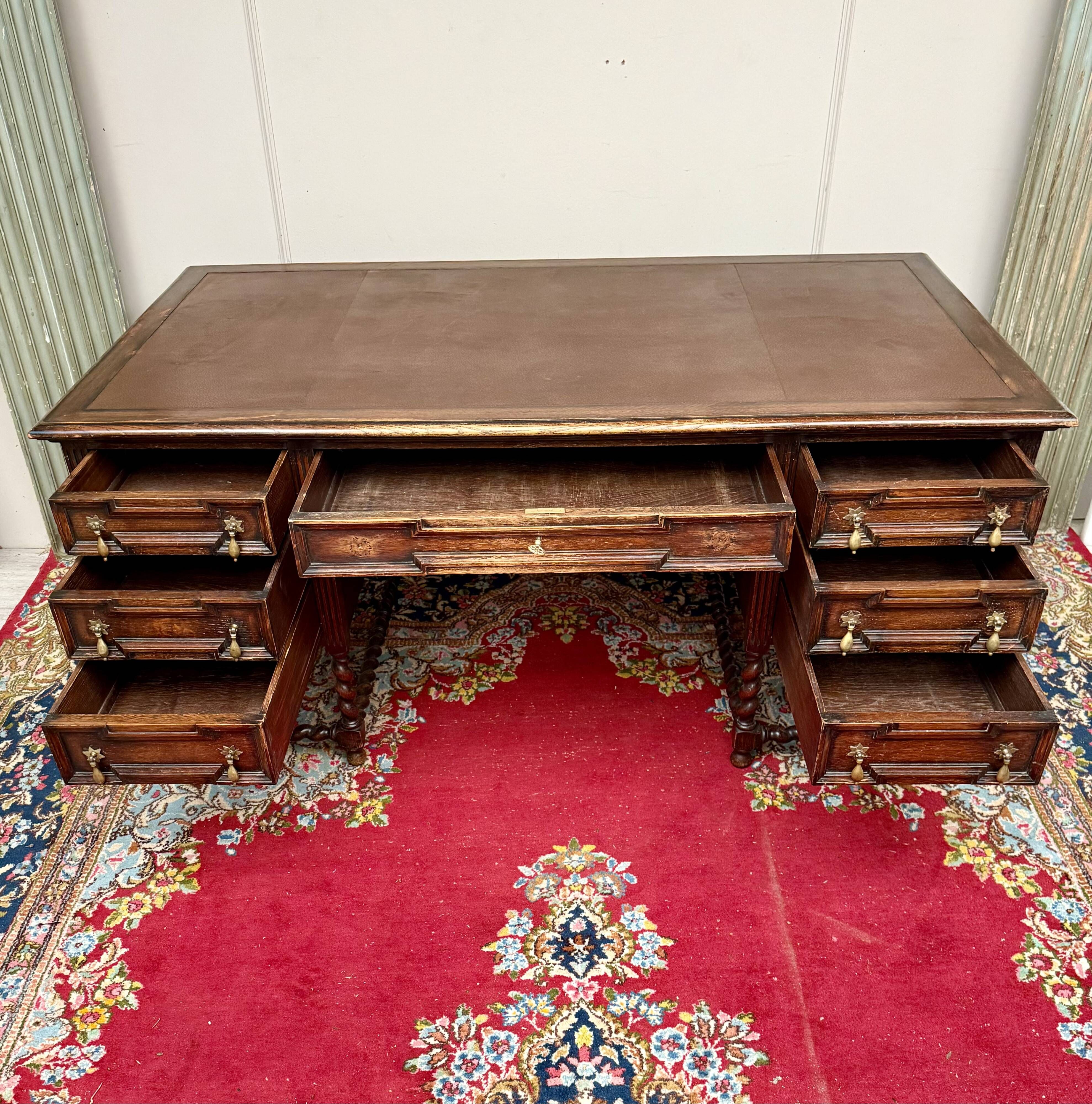 Mazarin desk in Louis XIII style made of solid oak.