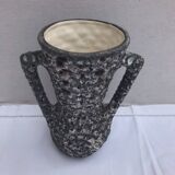 Vintage annette roux fat lava ceramic grey & white foams ancient vase