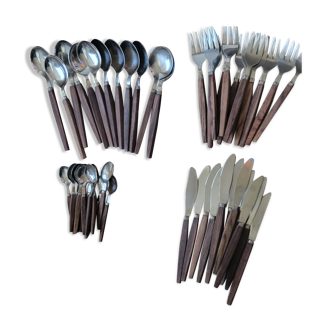 Vintage housewife mid century design in stainless steel and teak 48 pieces