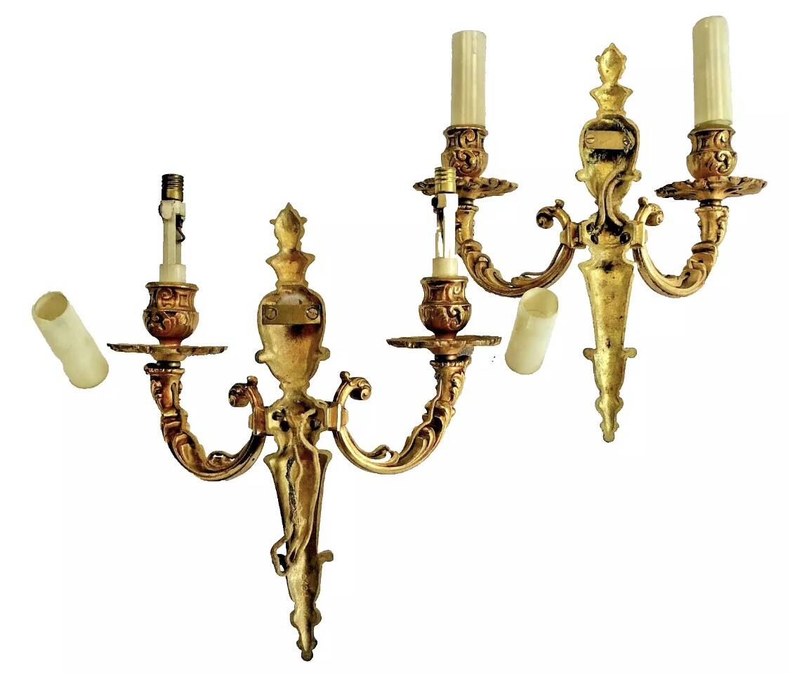 2 old Louis XVI style bronze wall lights