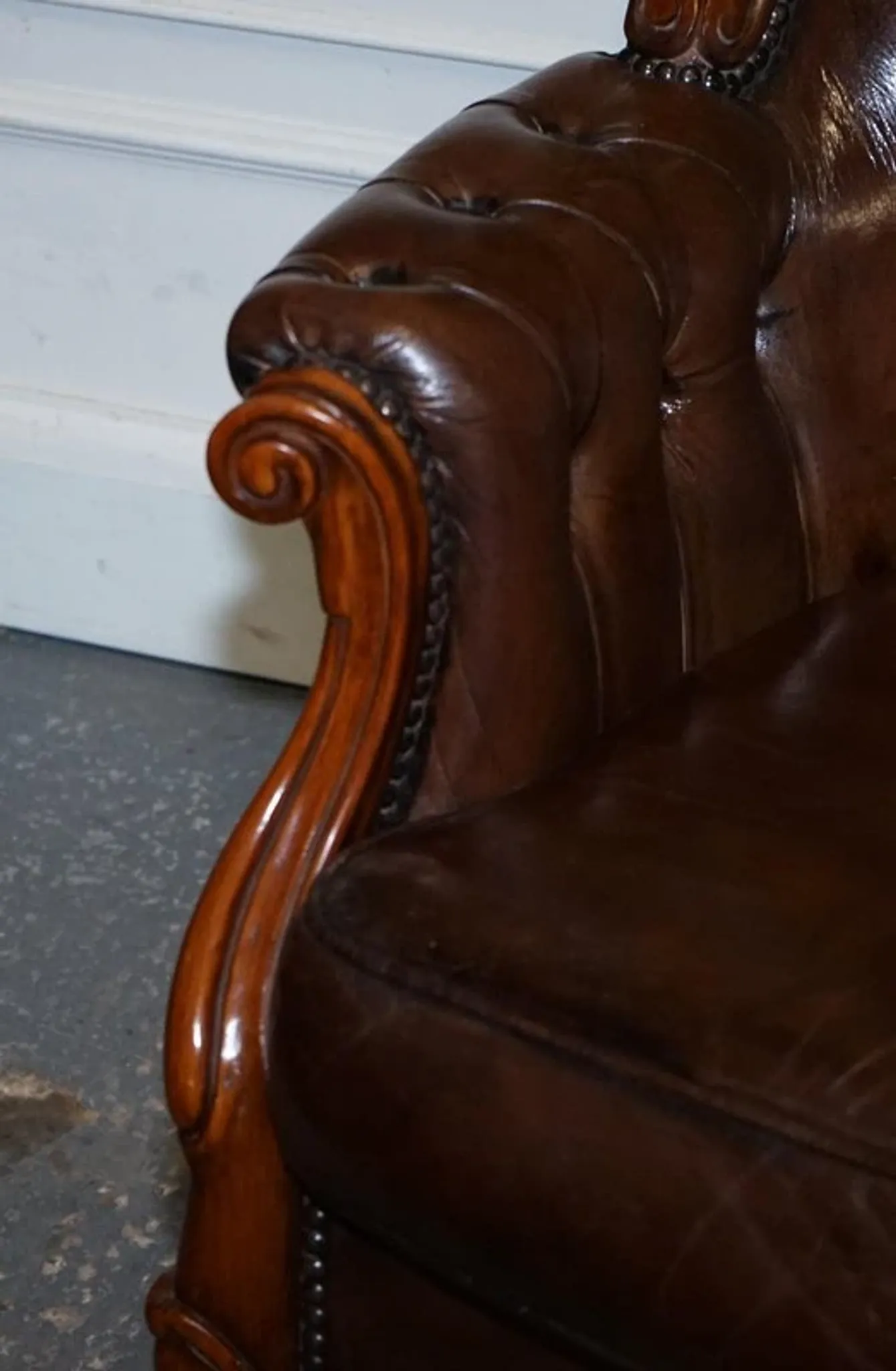 Victorian Chesterfield Leather Dyed Armchair and Ottoman Set
