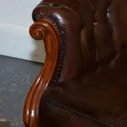 Victorian Chesterfield Leather Dyed Armchair and Ottoman Set