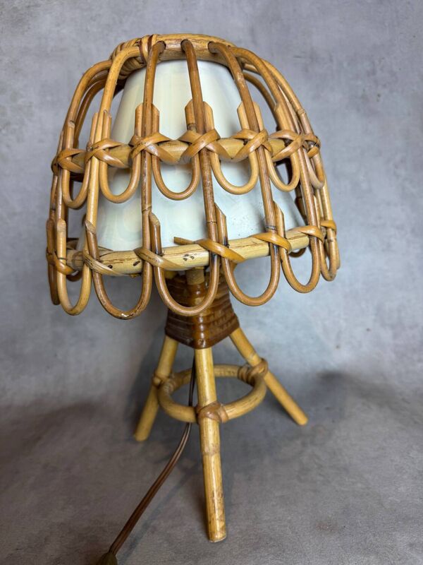 Lampes de Bureau Mid-Century en Rotin et Osier par Louis Sognot, France, 1960s,