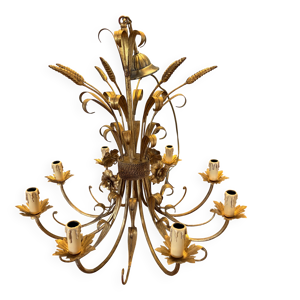 Grand lustre métal doré, - fleurs