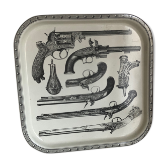 Metal tray guns design Piero Fornasetti vintage 1960 - 33 x 33 cm