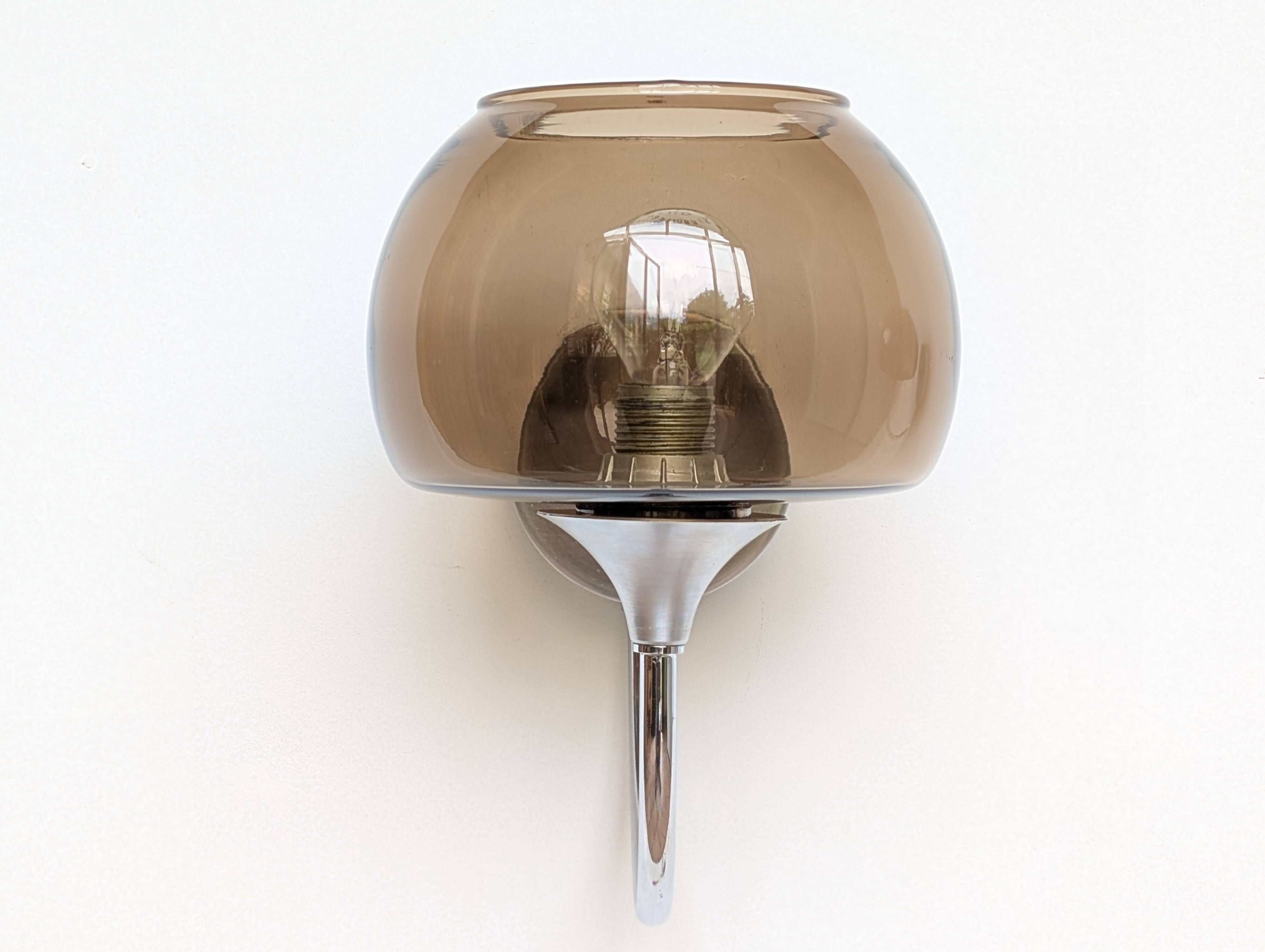 Pair of chrome and glass wall lights