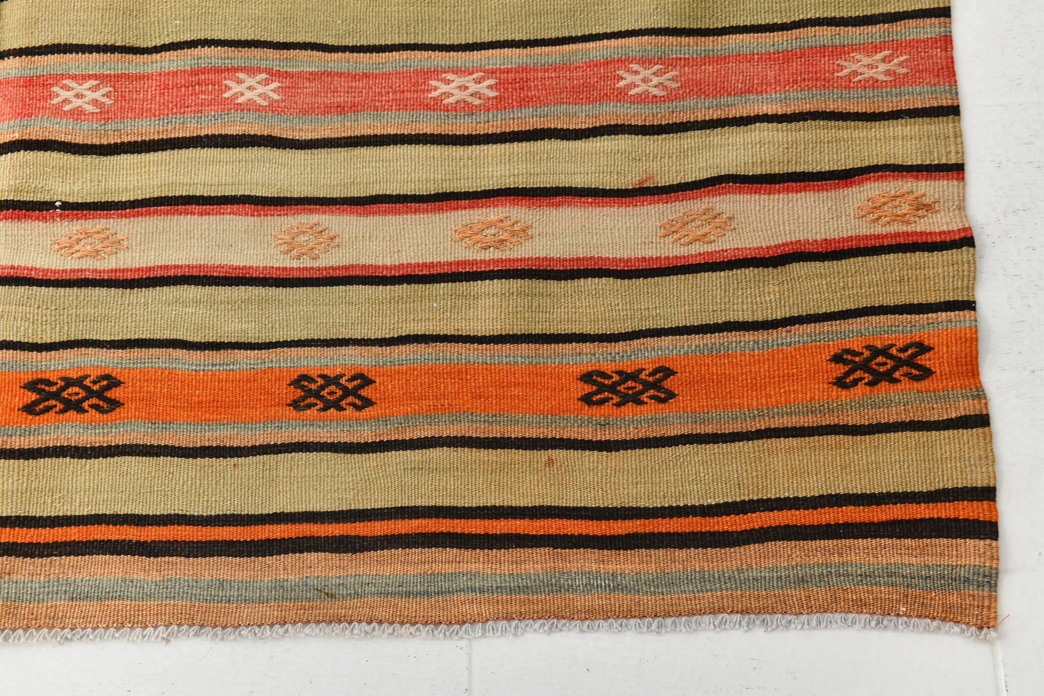 5x9 Pale Orange Kilim Rug, Natural Dyes, Hanknotted Wool Rug, 163x282Cm
