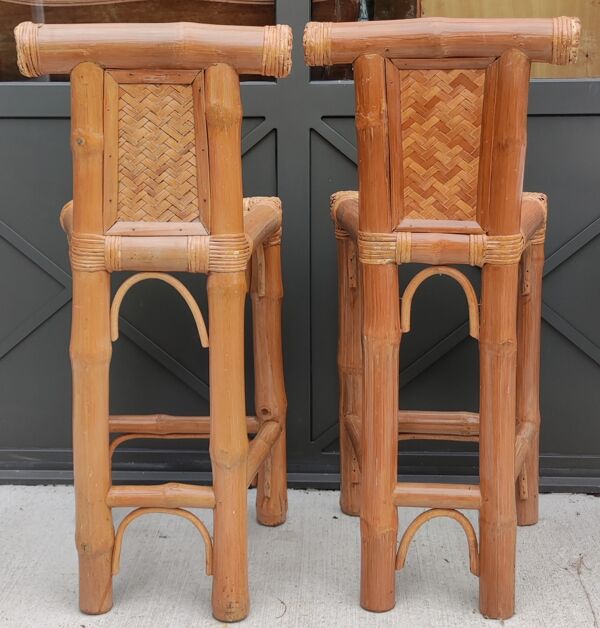 Paire de gros tabourets en bambou années 1970