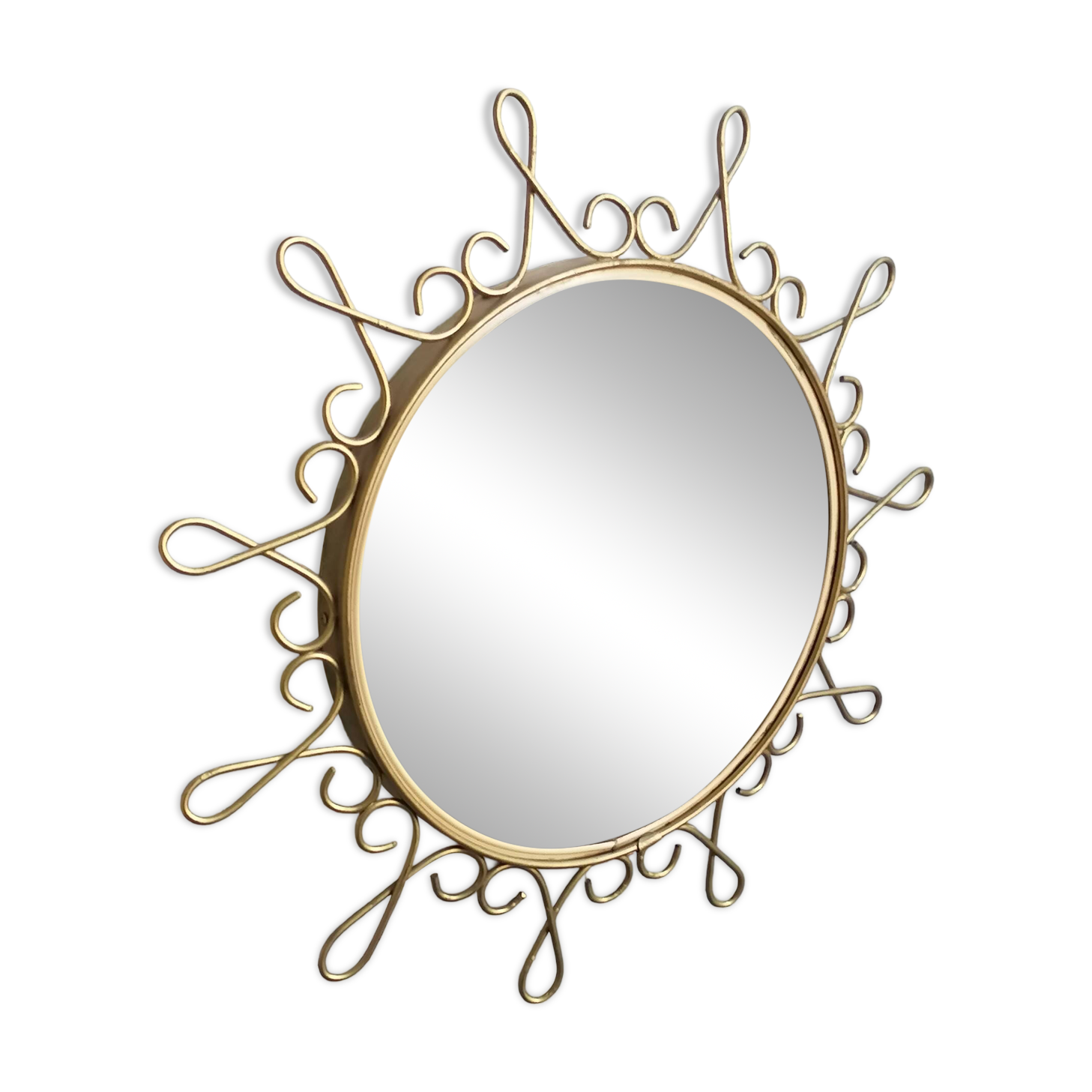 Miroir vintage en métal doré avec effet convexe des années 70