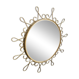 Miroir vintage en métal doré avec effet convexe des années 70