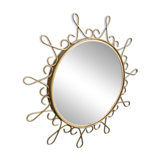 Miroir vintage en métal doré avec effet convexe des années 70