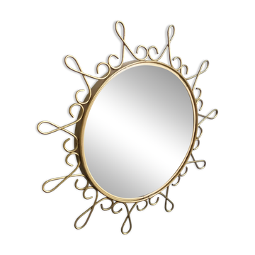 Miroir vintage en métal doré avec effet convexe des années 70
