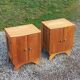 Pair of vintage bedside tables in blond and gilded oak from the 50s