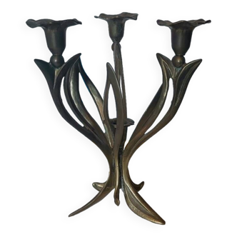 Brass candle holder leaves and flowers 60s-70s