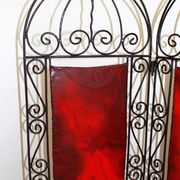 Orientalist screen in wrought iron and painted leather