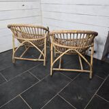Paire de fauteuils en rotin des années 60