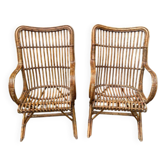 Pair of large vintage rattan armchairs