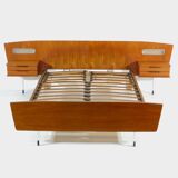 Mid century modern Italian teak double bed with two nightstands, 1960s