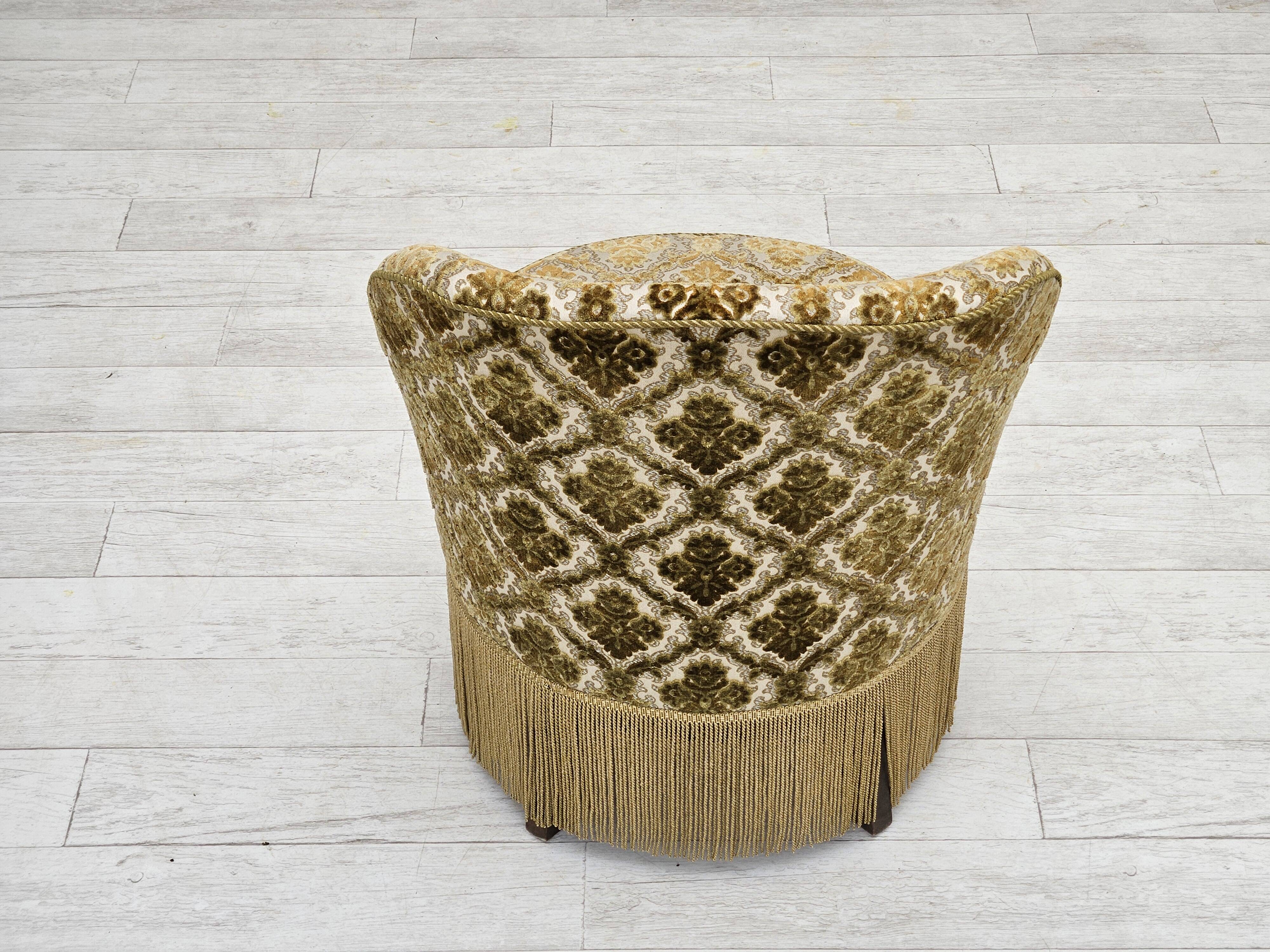 1950s, Danish easy chair, furniture velour, ash wood legs.