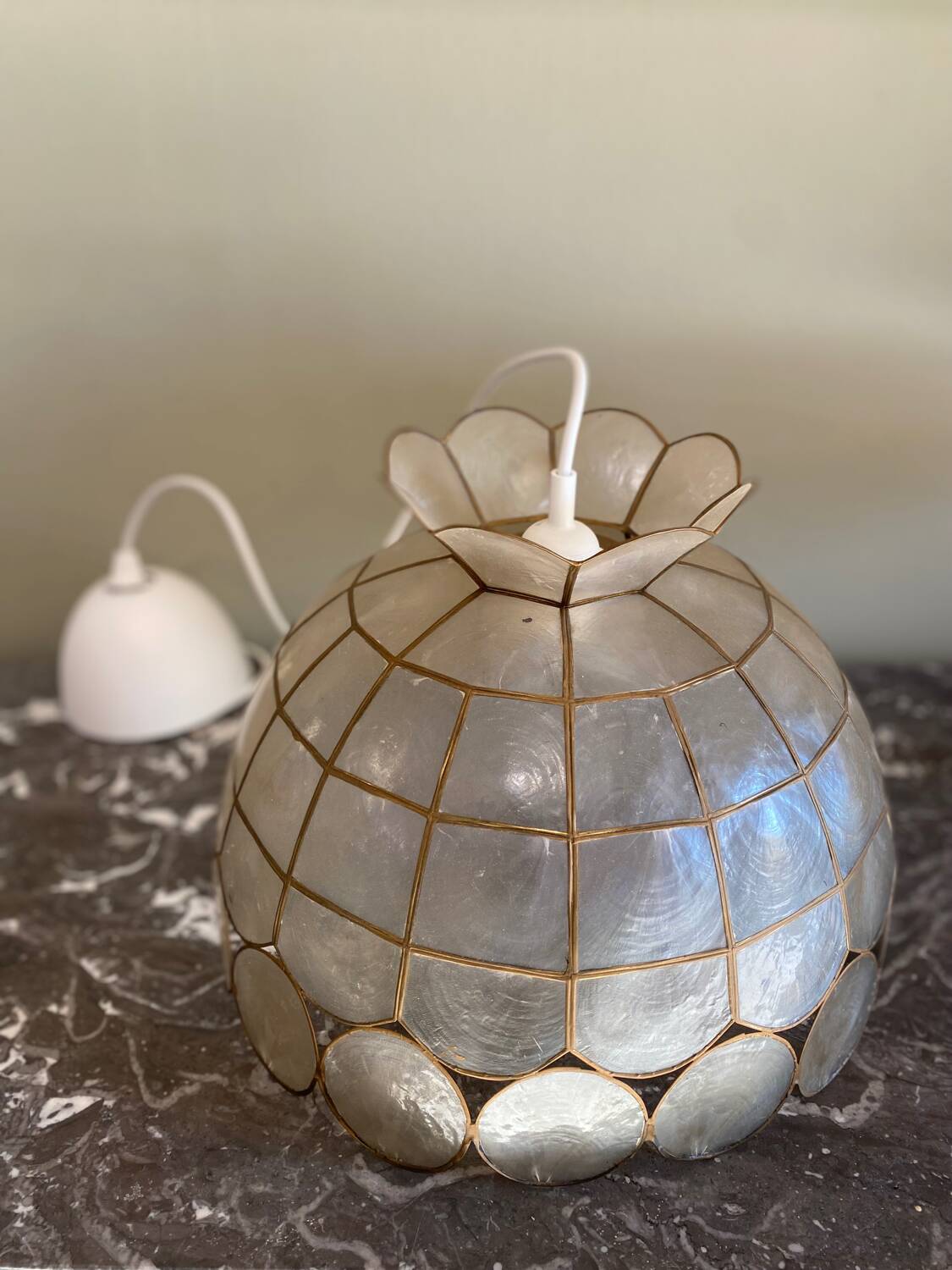 Vintage mother-of-pearl and brass pendant light