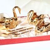 Trio of salty swans in Limoges porcelain, 50s