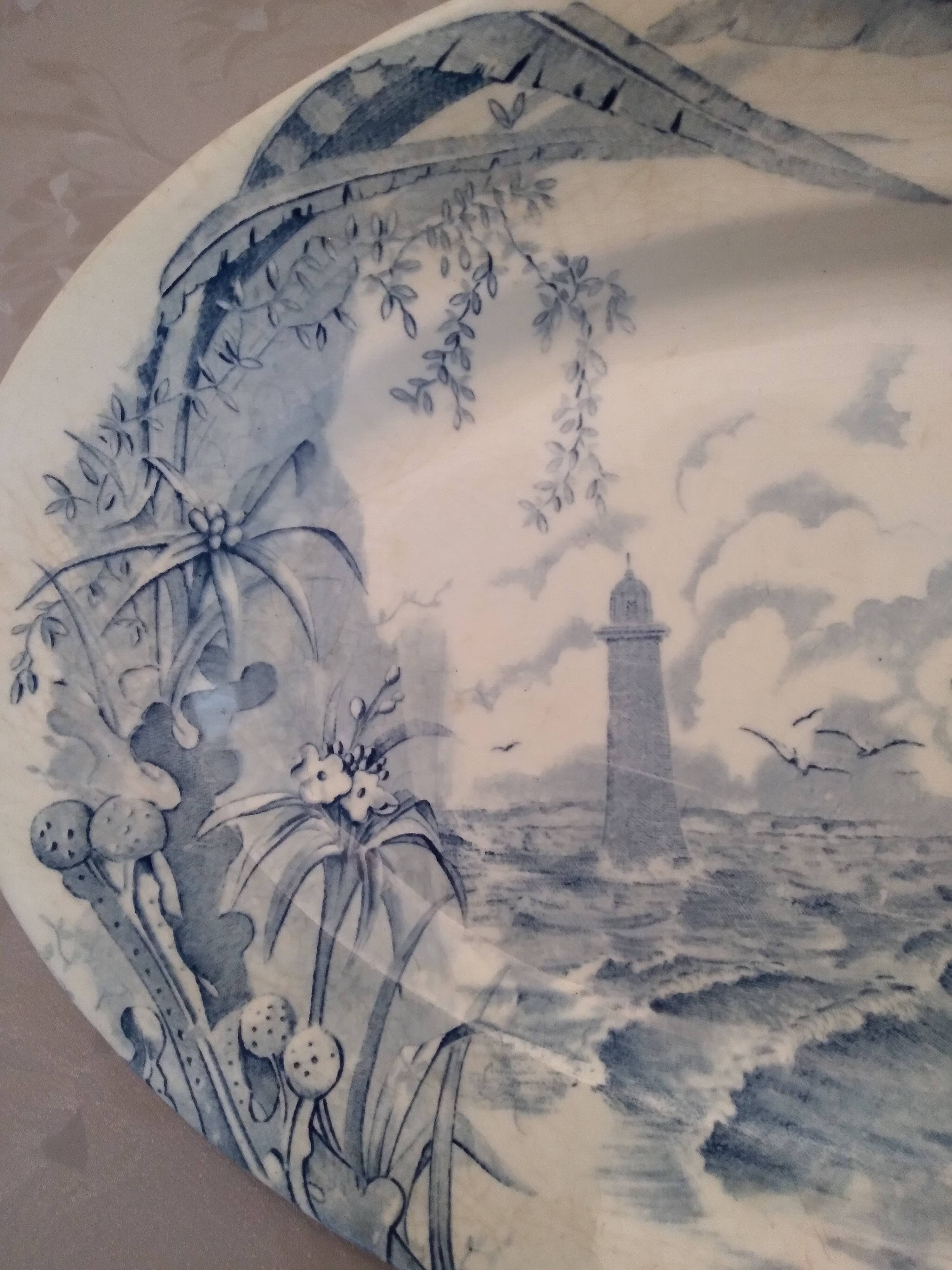 Faience dish of clairefontaine decor marine