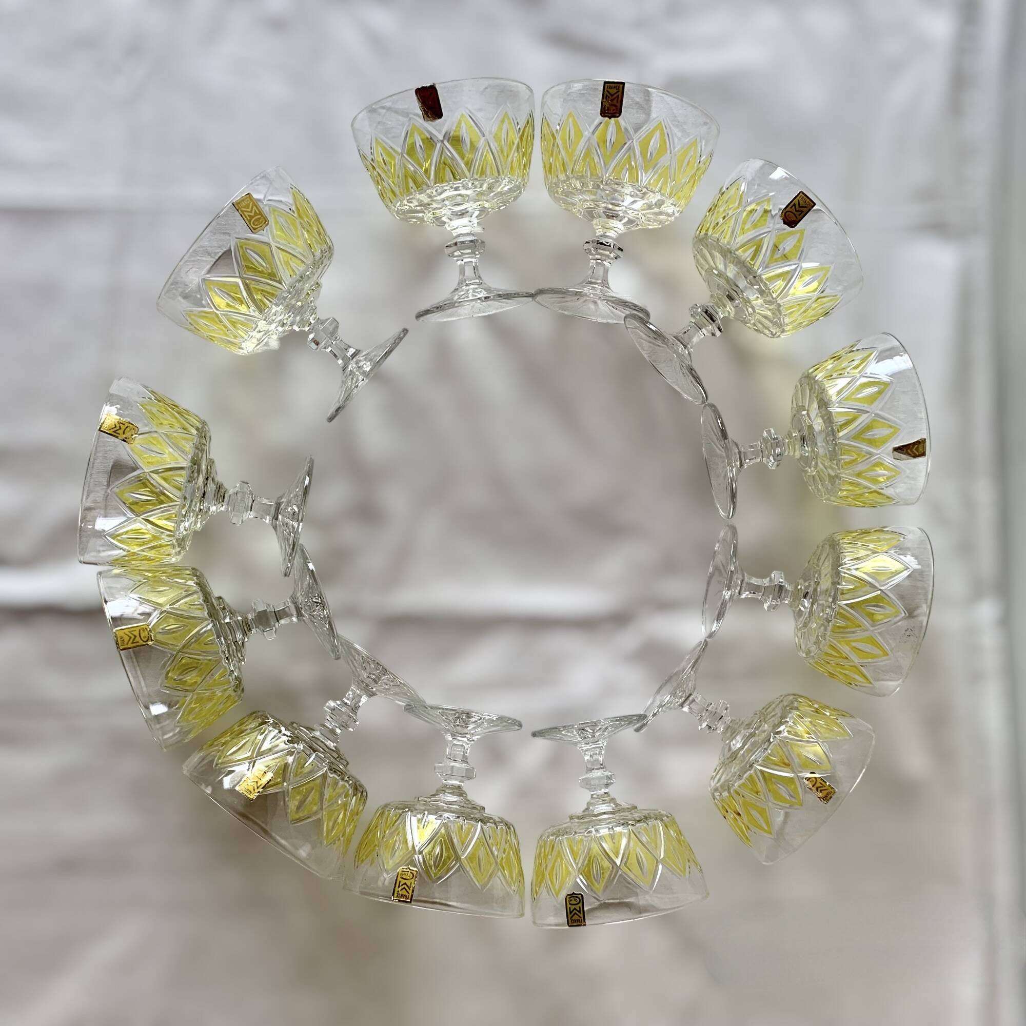 Set of 12 glasses - VMC Reims Arlequin champagne glasses - yellow decor
